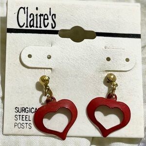 Vintage 80s Claire's Red Heart Drop Earrings